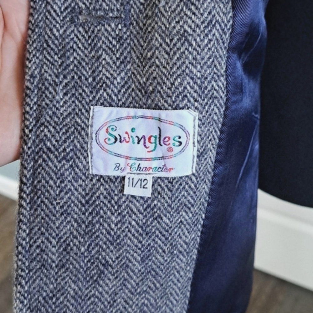 Vintage Pure Wool Swingles Herringbone Tailored Classic Blazer Jacket Coat - Picture 9 of 9